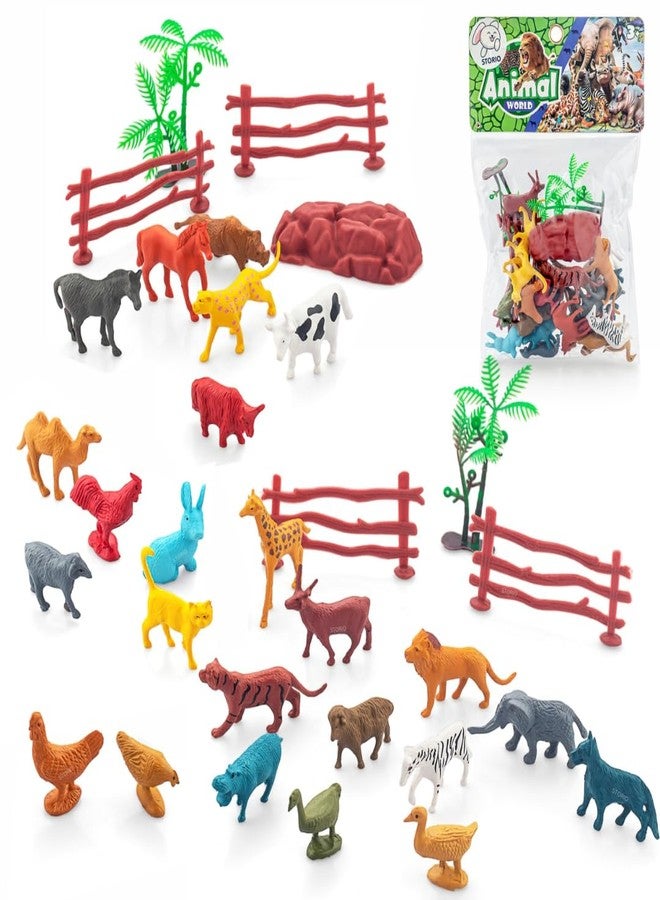 Storio 31pcs Animal Figure Toy Set | Includes Farm and Jungle Animal Playsets with an Artificial Tree and Fencing | Ideal for Birthday and Return Gifts | Educational Toyset for Kids Ages 3 and Up - Image 1